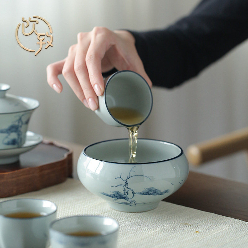 Drink To Tao Clay Green Flowers Small Tea Cup Wash Day Style Home Pen Wash Tea Wash Water Spittoon Scum Bucket Kyu Tea With Small Number Jianshui