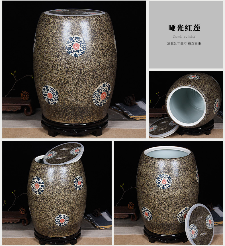 Jingdezhen ceramic barrel of flour box 20 jins 30 jins 50 kg kitchen household with cover ricer box storage tank