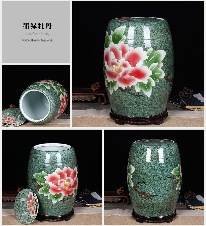 Jingdezhen ceramic barrel of flour box 20 jins 30 jins 50 kg kitchen household with cover ricer box storage tank