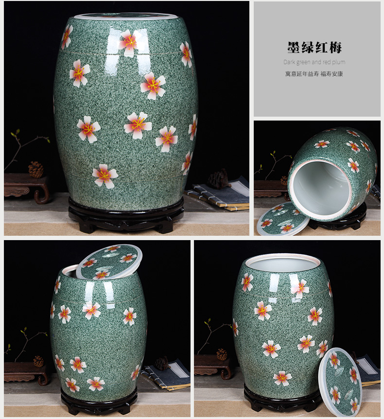 Jingdezhen ceramic barrel of flour box 20 jins 30 jins 50 kg kitchen household with cover ricer box storage tank