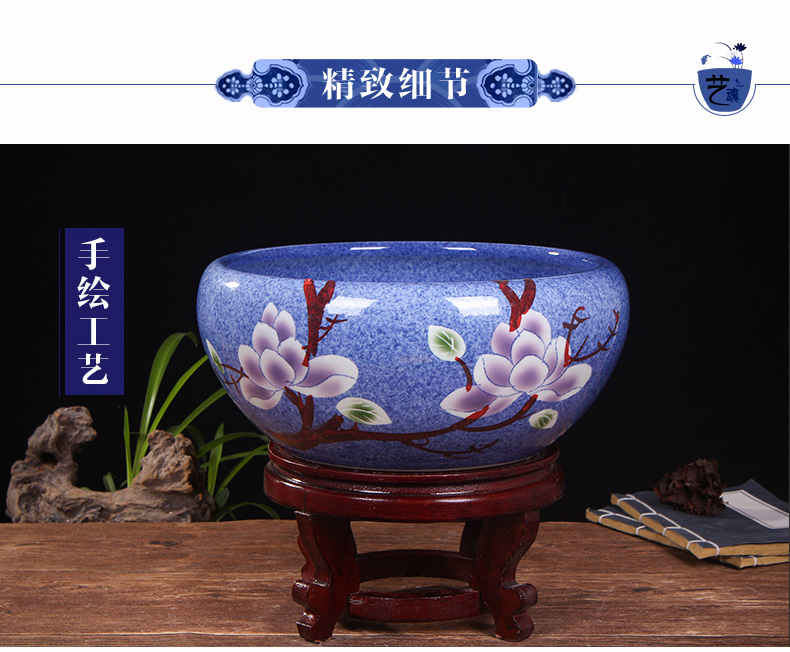 Jingdezhen ceramic aquarium turtle cylinder goldfish bowl of the big tank water lily bowl lotus lotus cylinder cylinder furnishing articles in the living room