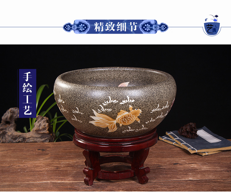 Jingdezhen ceramic aquarium turtle cylinder goldfish bowl of the big tank water lily bowl lotus lotus cylinder cylinder furnishing articles in the living room