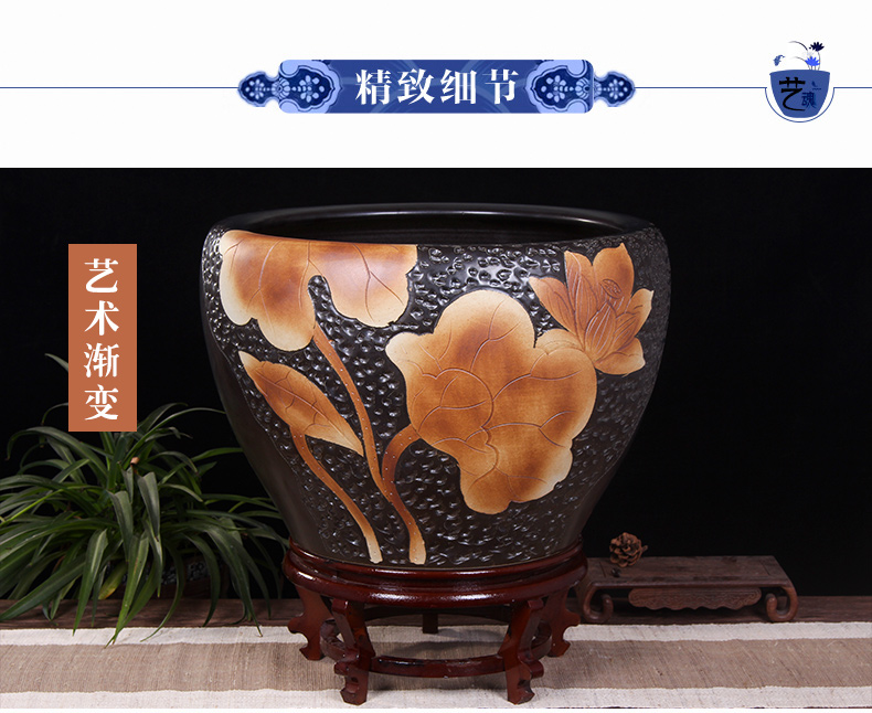 Jingdezhen ceramic aquarium turtle cylinder basin of water lily lotus goldfish bowl sitting room king fish bowl lotus cylinder