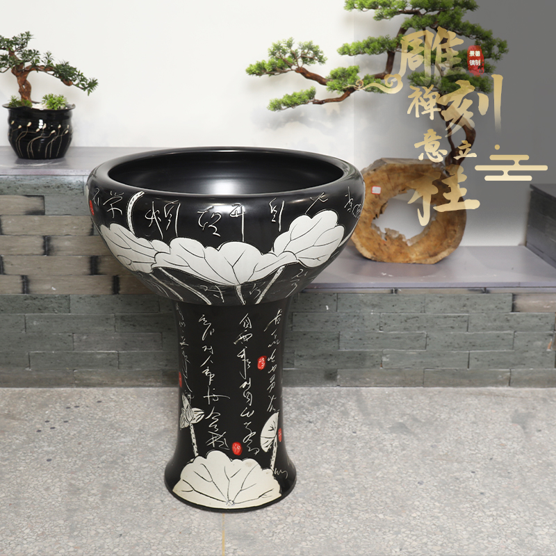 Jingdezhen ceramic tank floor pillar type courtyard brocade carp goldfish bowl lotus extra large turtle cylinder cylinder outside