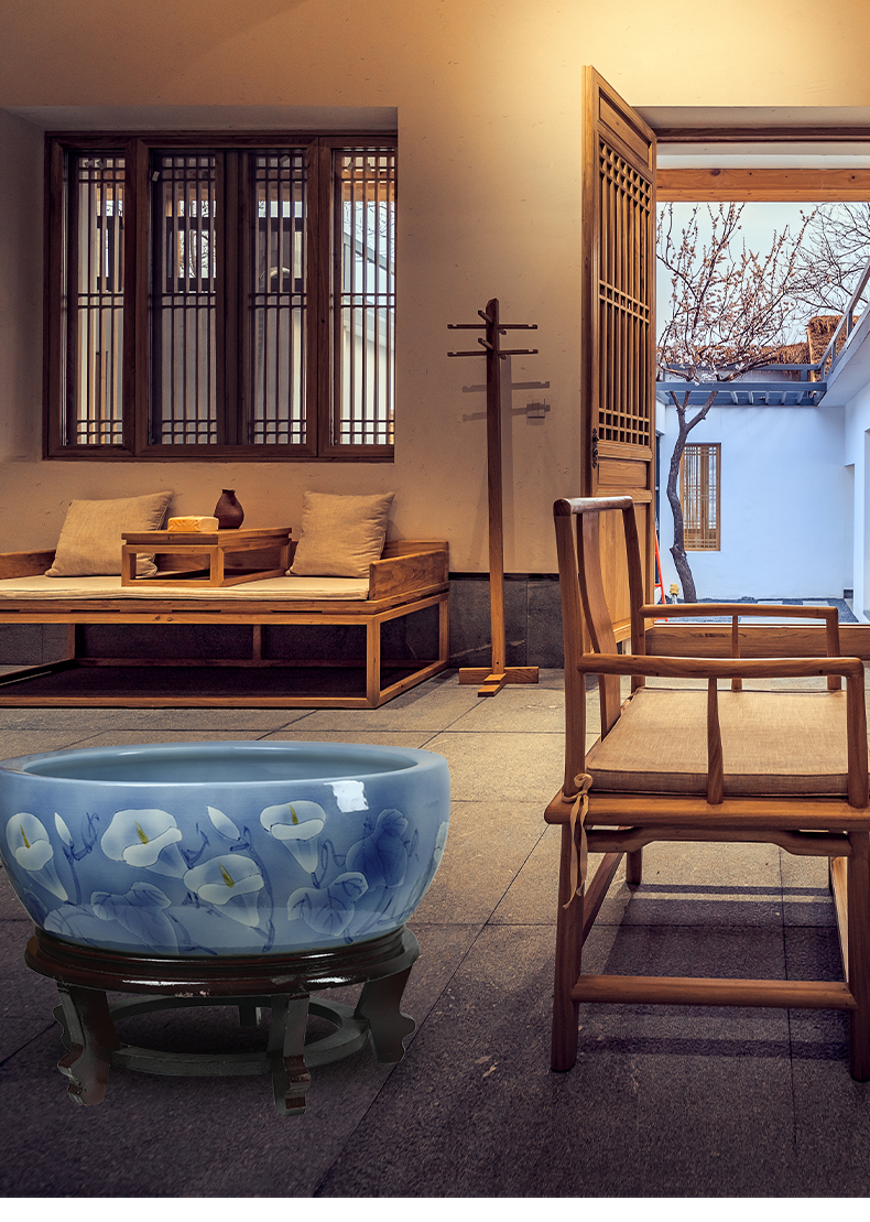 Jingdezhen ceramic aquarium a small goldfish bowl lotus lotus flower pot lotus cylinder cylinder tortoise desktop refers to basin