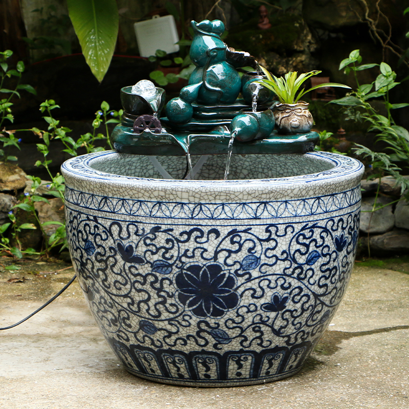 Jingdezhen ceramic aquarium home sitting room circulating water fountain feng shui plutus furnishing articles turtle cylinder goldfish bowl
