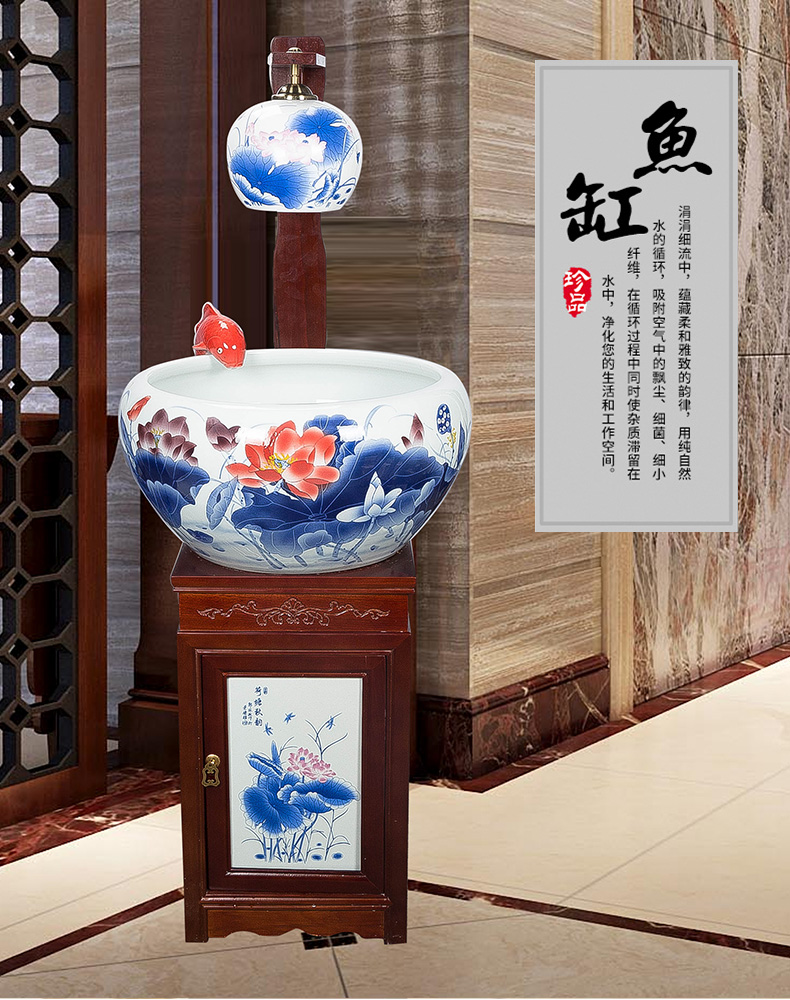 Porcelain of jingdezhen ceramic aquarium size with lamp atomized humidifying water tank water fountain creative aquarium decorations