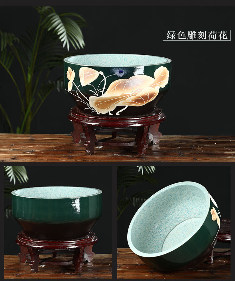 Jingdezhen ceramic aquarium home desktop small goldfish turtle sitting room water lily cylinder refers to basin of lotus furnishing articles