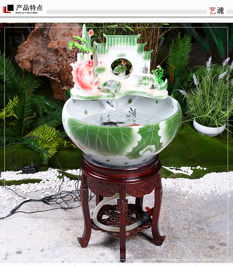 Jingdezhen ceramic column type filter water fountain water tank sitting room adornment humidifying furnishing articles fish bowl