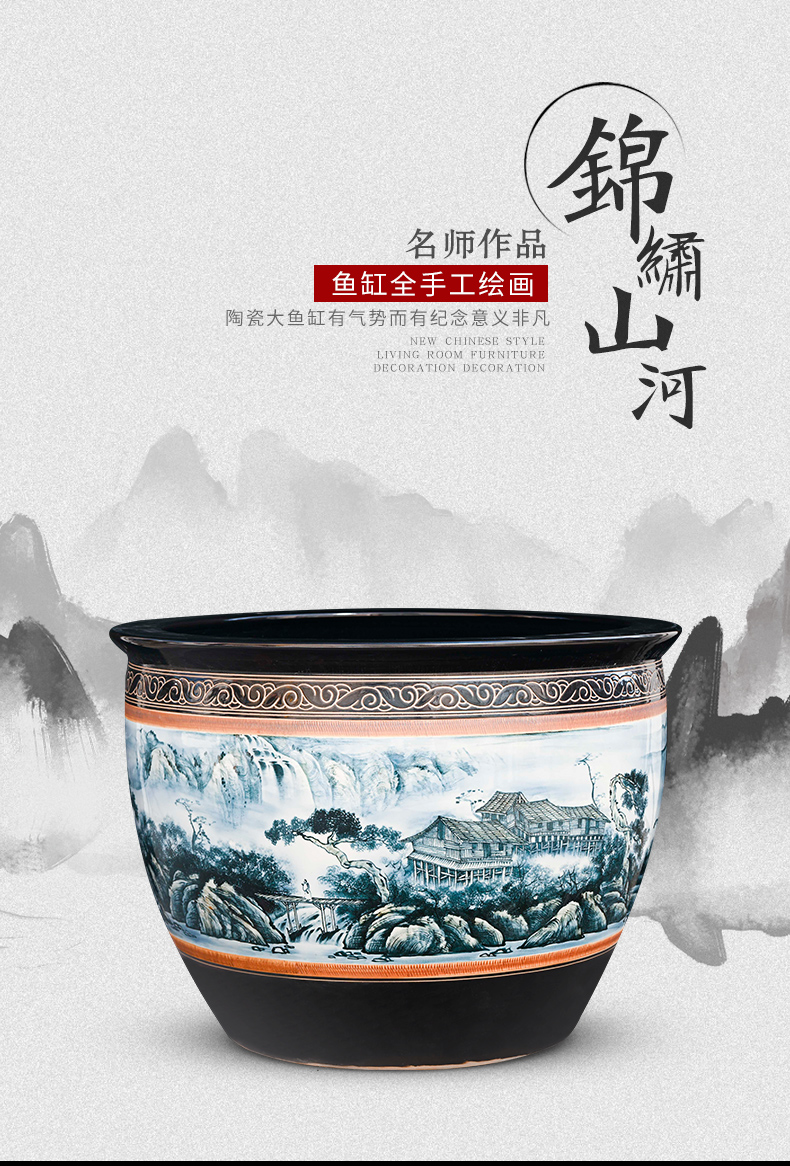 Heavy packages mailed jingdezhen hand - made ceramic aquarium 1 meter tank porcelain jar water lily basin bowl lotus lotus cylinder cylinder tortoise