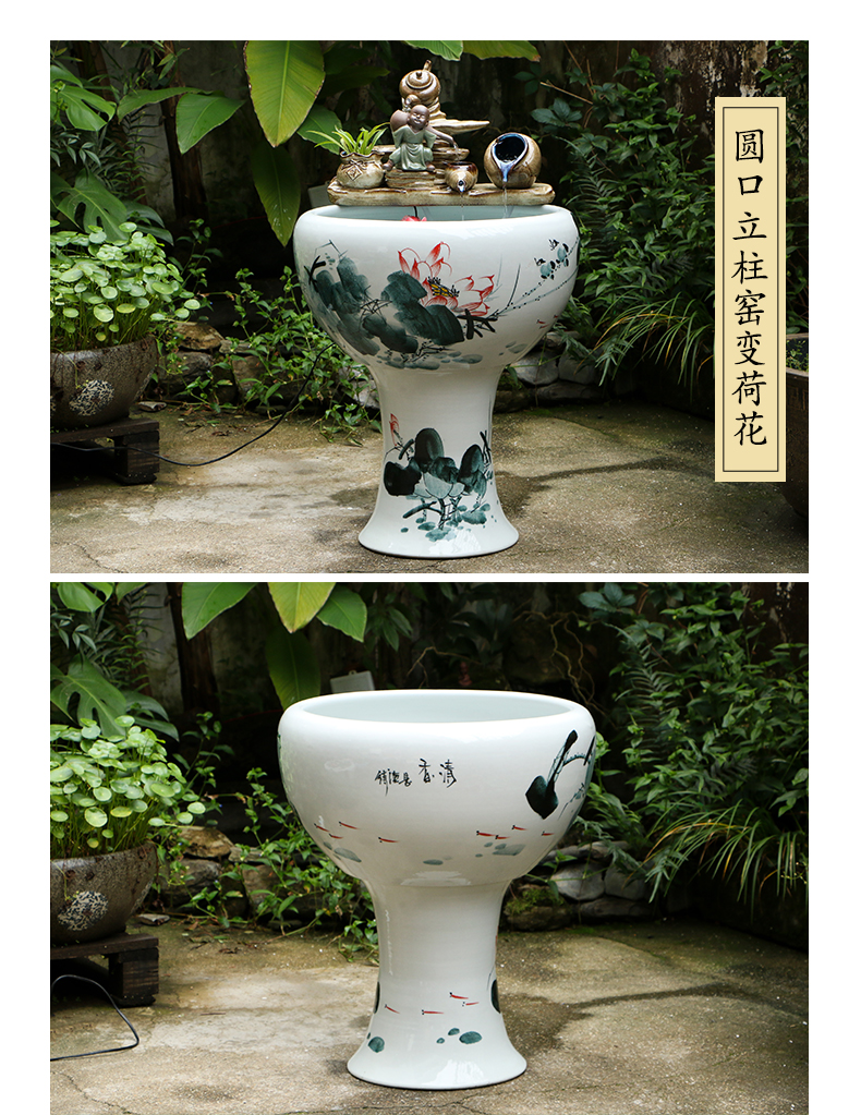 Jingdezhen ceramic floor pillar circulating water tank furnishing articles home sitting room turtle cylinder goldfish bowl cylinder