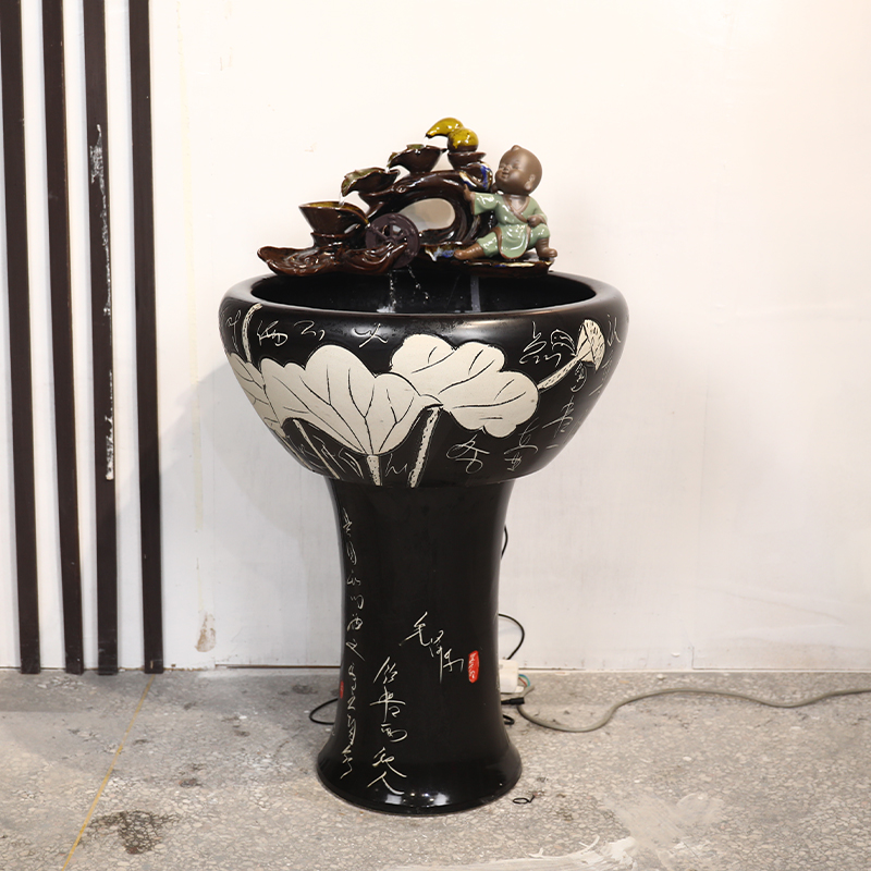 Ceramic art soul pillar type water basin large fish tank water lily tortoise cylinder ground decorative landscape furnishing articles