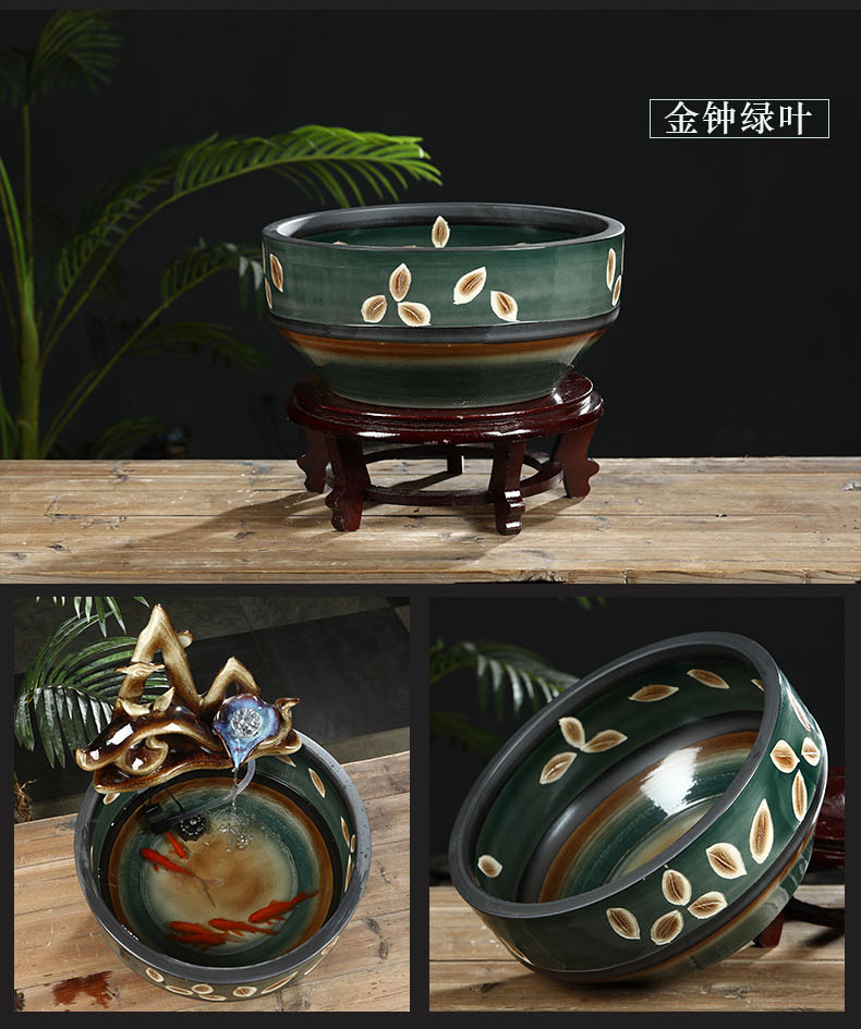 Jingdezhen ceramic aquarium home desktop small goldfish turtle sitting room water lily cylinder refers to basin of lotus furnishing articles