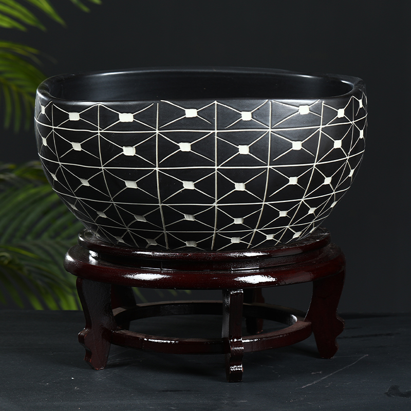 Jingdezhen ceramic aquarium large raising goldfish bowl lotus POTS bowl lotus lotus cylinder cylinder tortoise GangPen feng shui living room