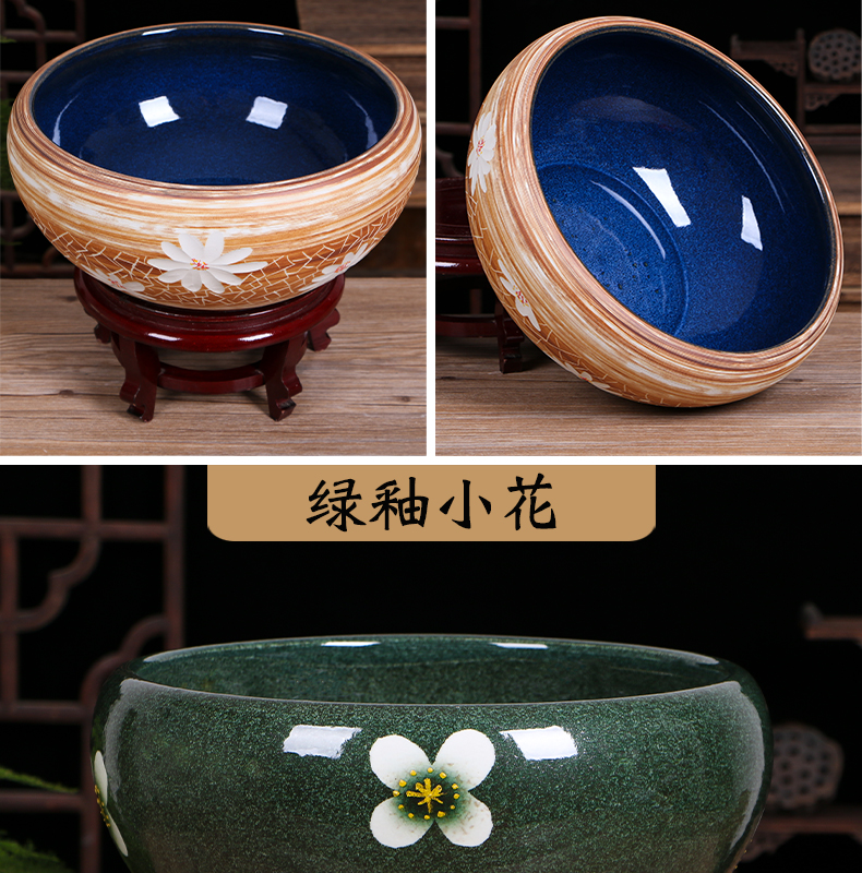 Jingdezhen ceramic aquarium small turtle sitting room home circular cylinder fish bowl goldfish bowl lotus lotus cylinder basin