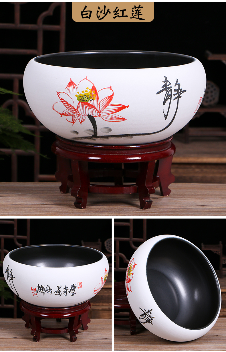 Jingdezhen ceramic aquarium small desktop tortoise basin goldfish bowl lotus lotus cylinder cylinder household fish furnishing articles