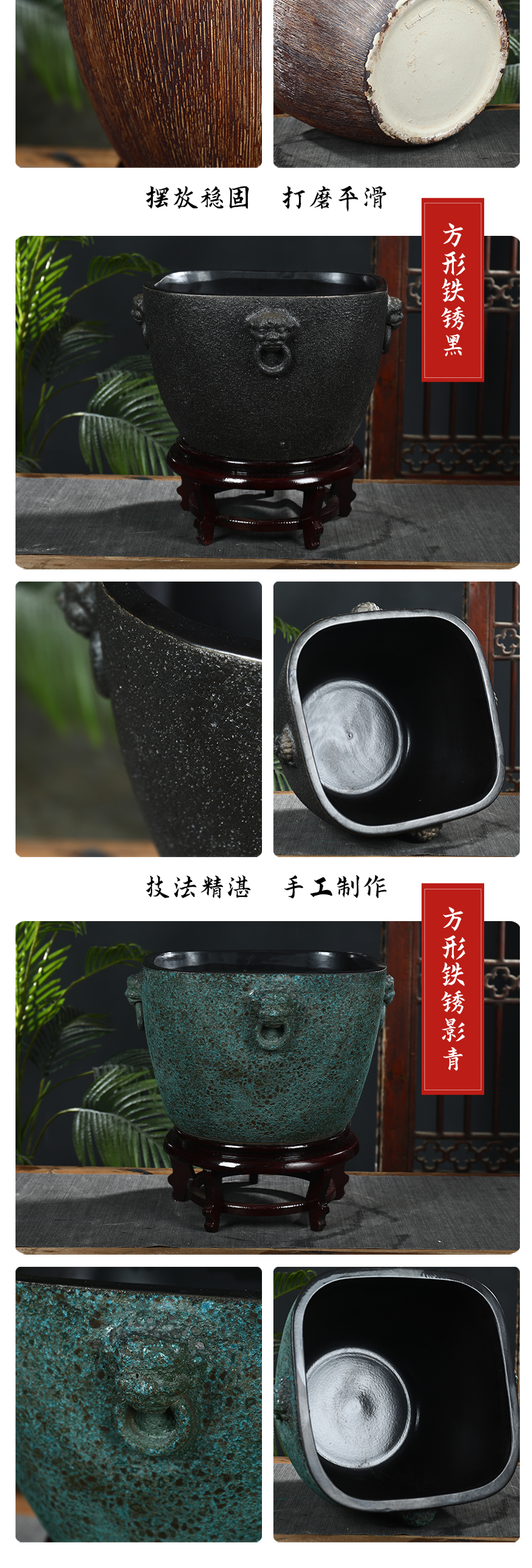 Jingdezhen ceramic square mercifully glaze tank yard large turtle cylinder fish basin water lily bowl lotus lotus