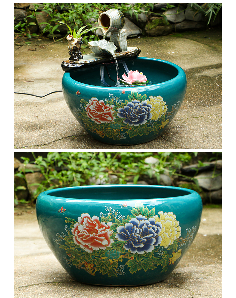 Jingdezhen ceramic goldfish bowl sitting room home feng shui plutus aquarium fountain water furnishing articles, small courtyard cycle