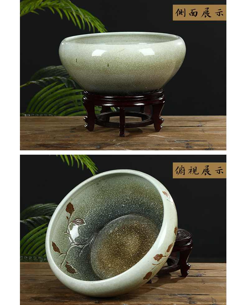 Jingdezhen ceramic aquarium fish bowl of small desktop goldfish bowl basin of a water lily hand - made desktop small place