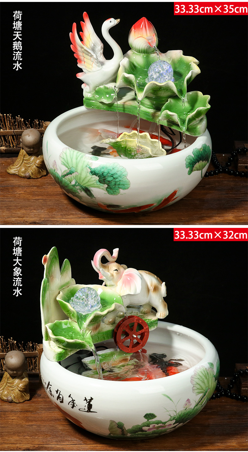 Chinese feng shui round ceramic aquarium water fountain furnishing articles sitting room home desktop household the accumulate creative humidifier