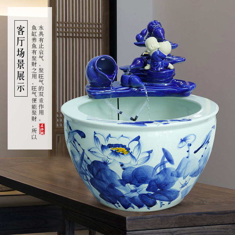 Jingdezhen ceramic goldfish bowl sitting room floor balcony office home furnishing articles circulating water courtyard big fish tank