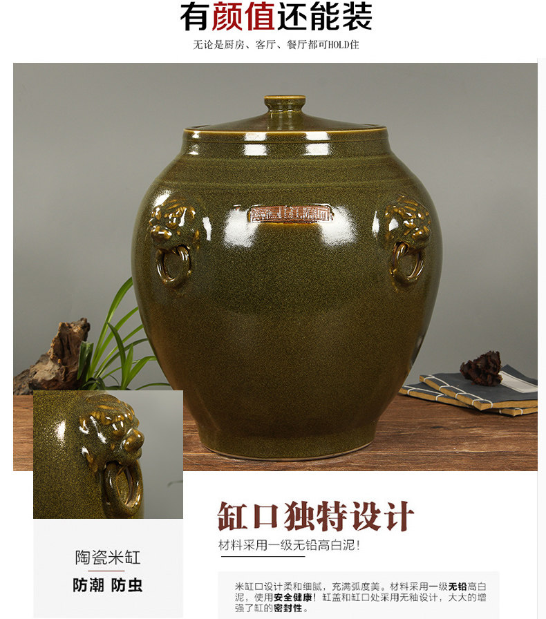 Jingdezhen household moistureproof ceramic cylinder barrel ricer box 20 jins of 50 kg of the packed with cover cylinder tank rice storage tank