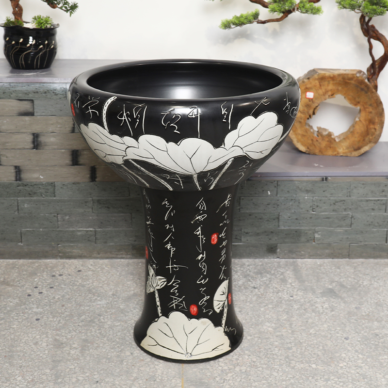 Jingdezhen ceramic tank floor pillar type courtyard brocade carp goldfish bowl lotus extra large turtle cylinder cylinder outside