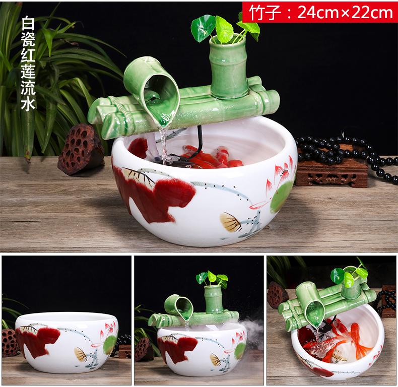 Jingdezhen ceramic fish small sitting room aquarium water fountain creative household humidifier water tank