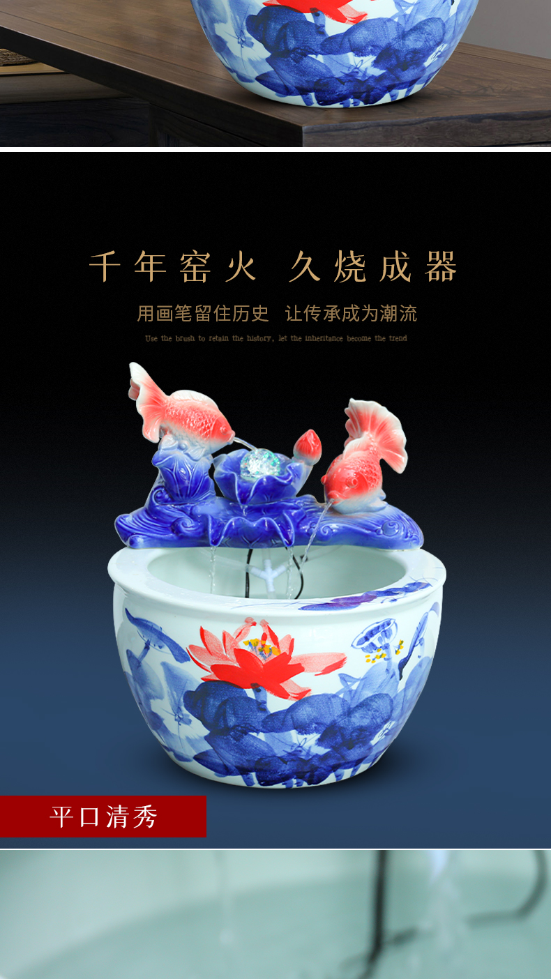 Jingdezhen ceramic goldfish bowl sitting room floor balcony office home furnishing articles circulating water courtyard big fish tank