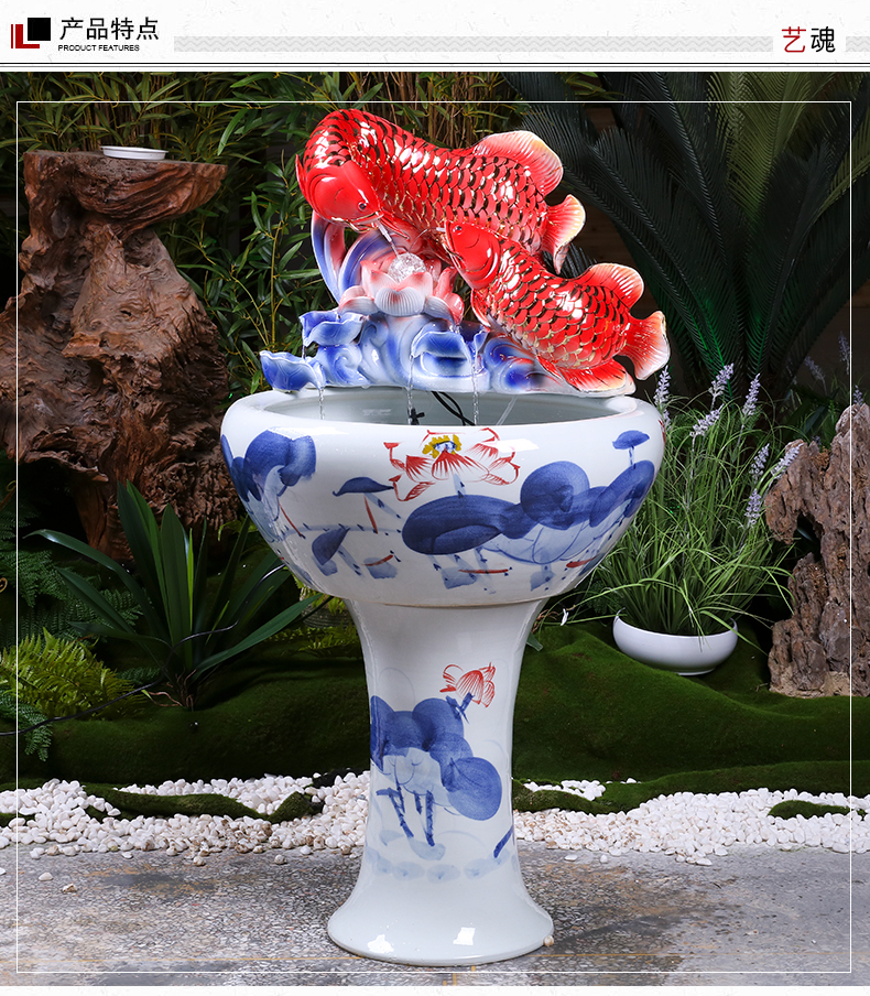 Jingdezhen ceramics basin of pillar type water tank large gold fish tank water lily landing brocade carp cylinder water fountains