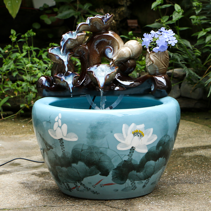 Art spirit of jingdezhen ceramic fish small sitting room aquarium water fountain creative household humidifier water tank