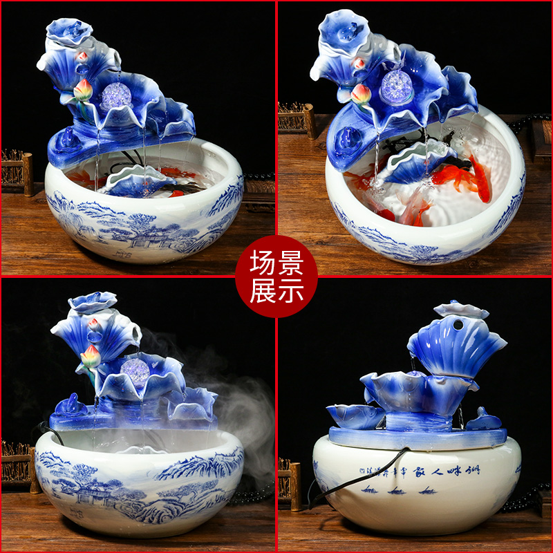 Jingdezhen ceramic aquarium water fountain creative fish circulation place small sitting room adornment