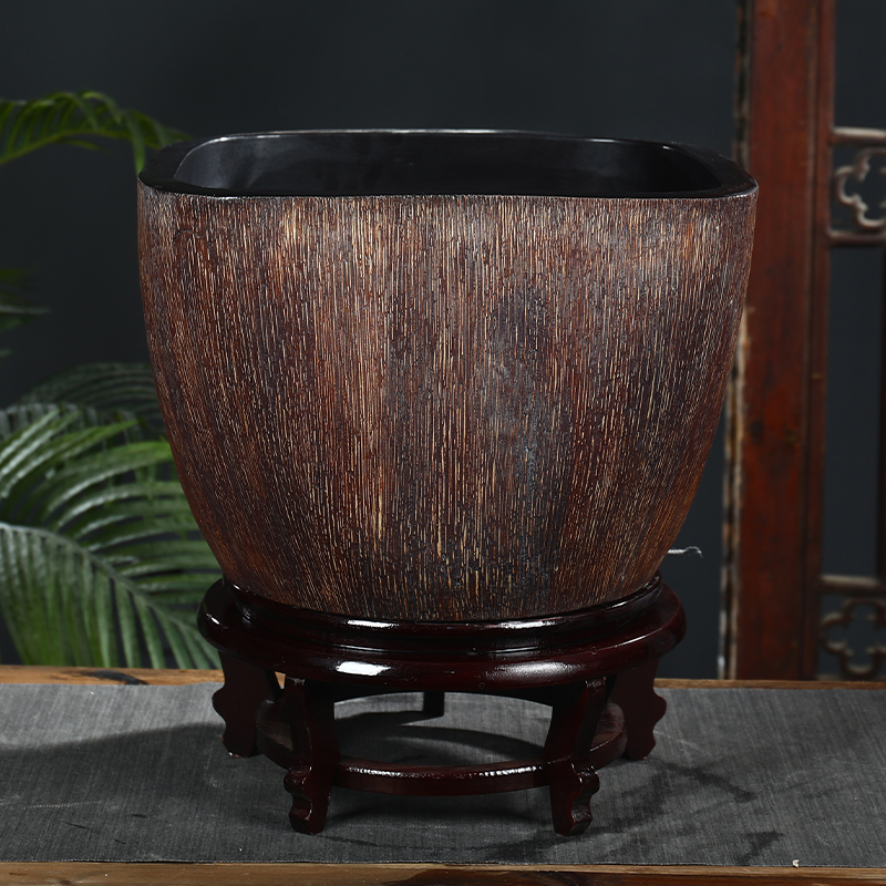 Jingdezhen ceramic square mercifully glaze tank yard large turtle cylinder fish basin water lily bowl lotus lotus