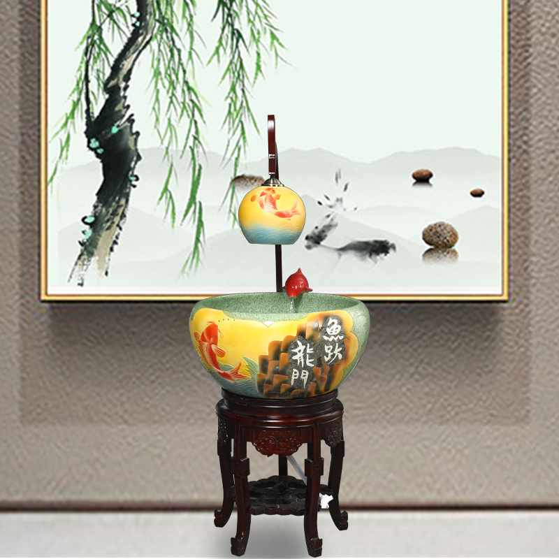 Jingdezhen ceramic aquarium fountain loop filter aerobic basin goldfish bowl lotus cylinder aquarium ceramic fortune sitting room