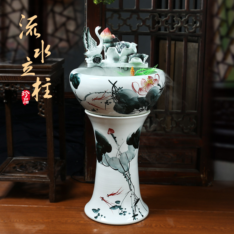 Jingdezhen ceramic oversized filtration pillar landing aquarium fish tank water lily bowl lotus basin brocade carp outside