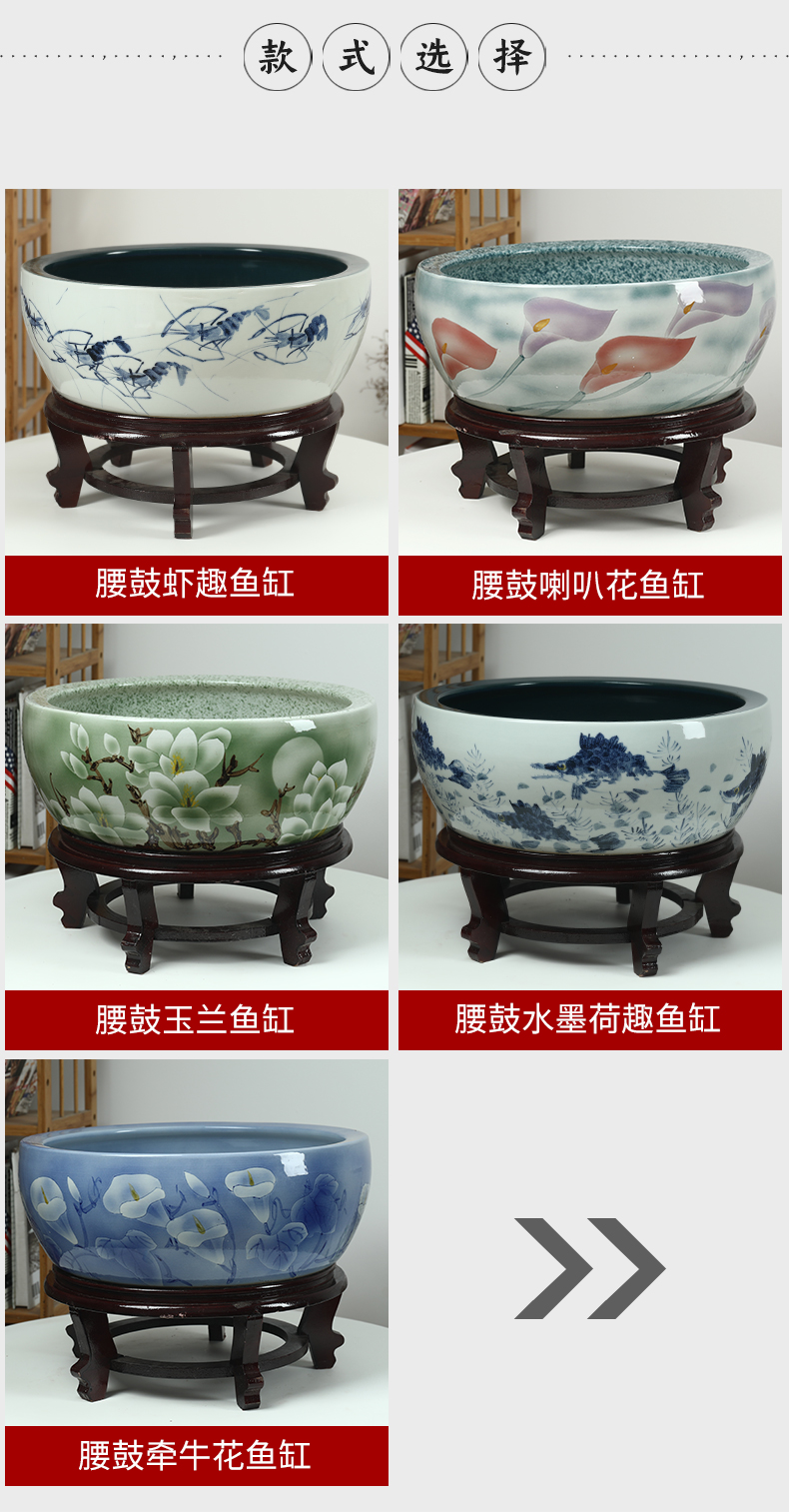 Jingdezhen ceramic aquarium a small goldfish bowl lotus lotus flower pot lotus cylinder cylinder tortoise desktop refers to basin