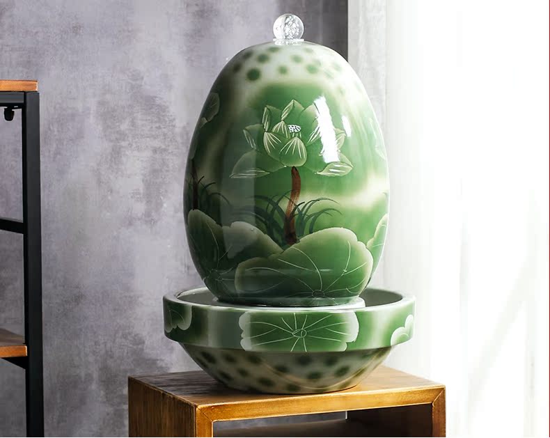 Jingdezhen ceramic fish small sitting room aquarium water fountain creative household humidifier water tank