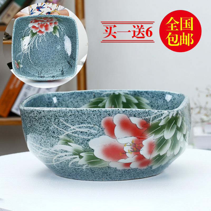 Jingdezhen ceramic aquarium fangyuan lotus blue and white goldfish turtle GangPen sleep bowl lotus refers to basin cylinder tank sitting room