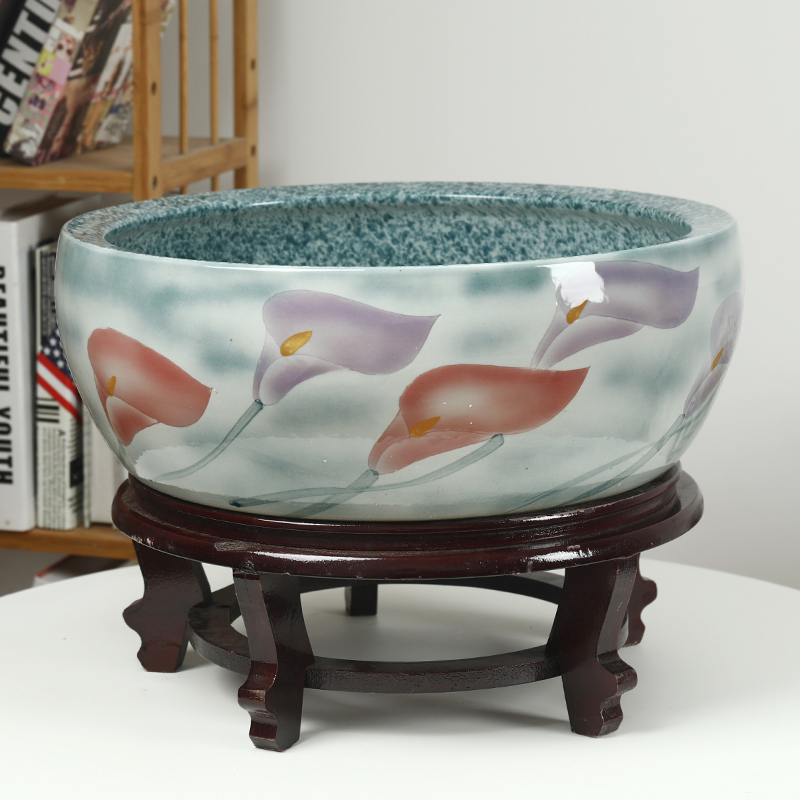 Jingdezhen ceramic aquarium a small goldfish bowl lotus lotus flower pot lotus cylinder cylinder tortoise desktop refers to basin