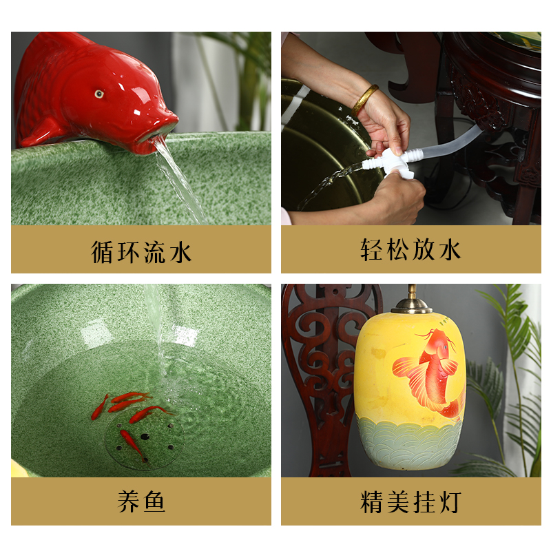 Jingdezhen ceramic Chinese tank furnishing articles filter tank circulation water lotus goldfish turtle cylinder porcelain jar