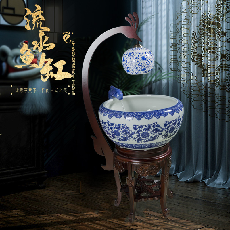 Jingdezhen ceramic aquarium fountain loop filter water to raise a goldfish bowl lotus cylinder turtle sitting room feng shui plutus cylinder