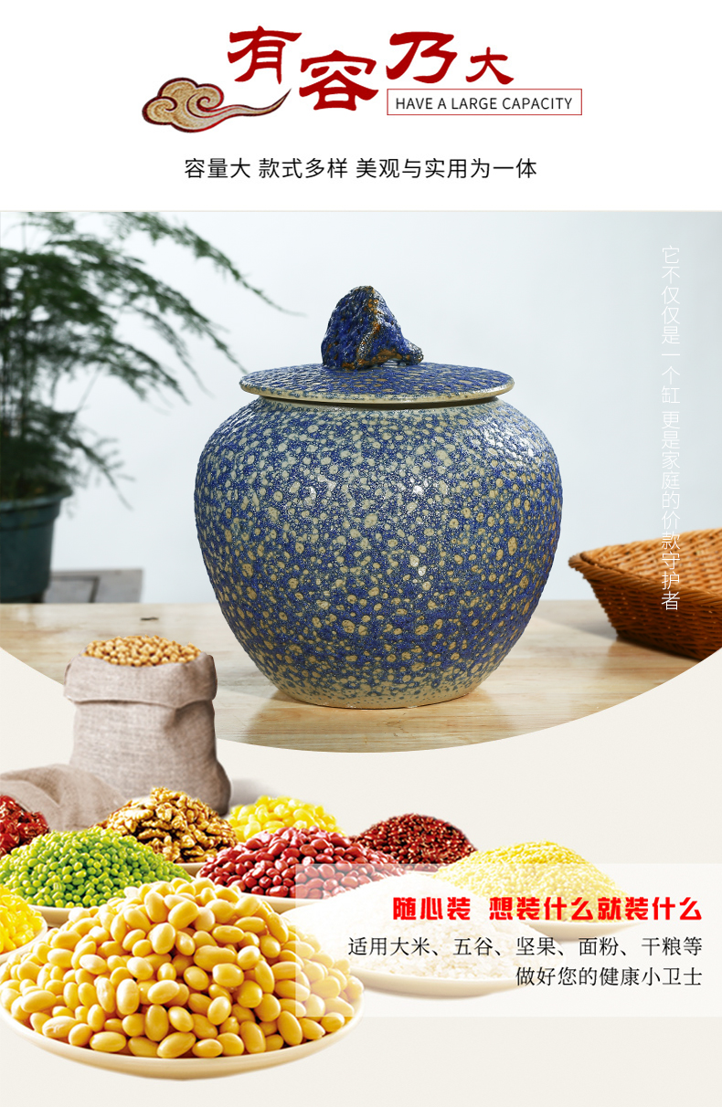 Jingdezhen household moistureproof insect - resistant seal type ceramic barrel ricer box with cover storage tank 20/30 kg of flour