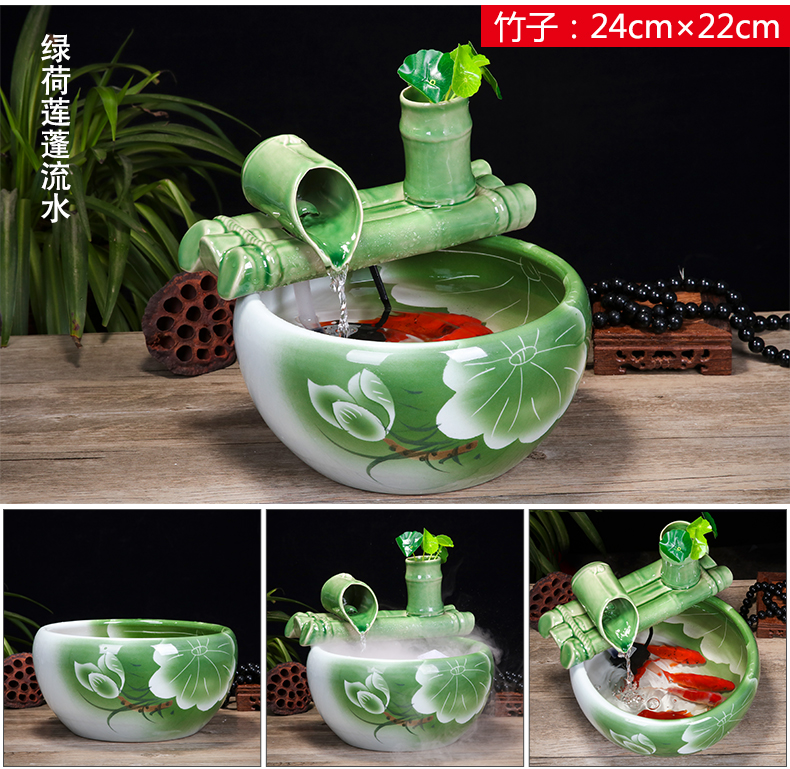 Jingdezhen ceramic fish small sitting room aquarium water fountain creative household humidifier water tank