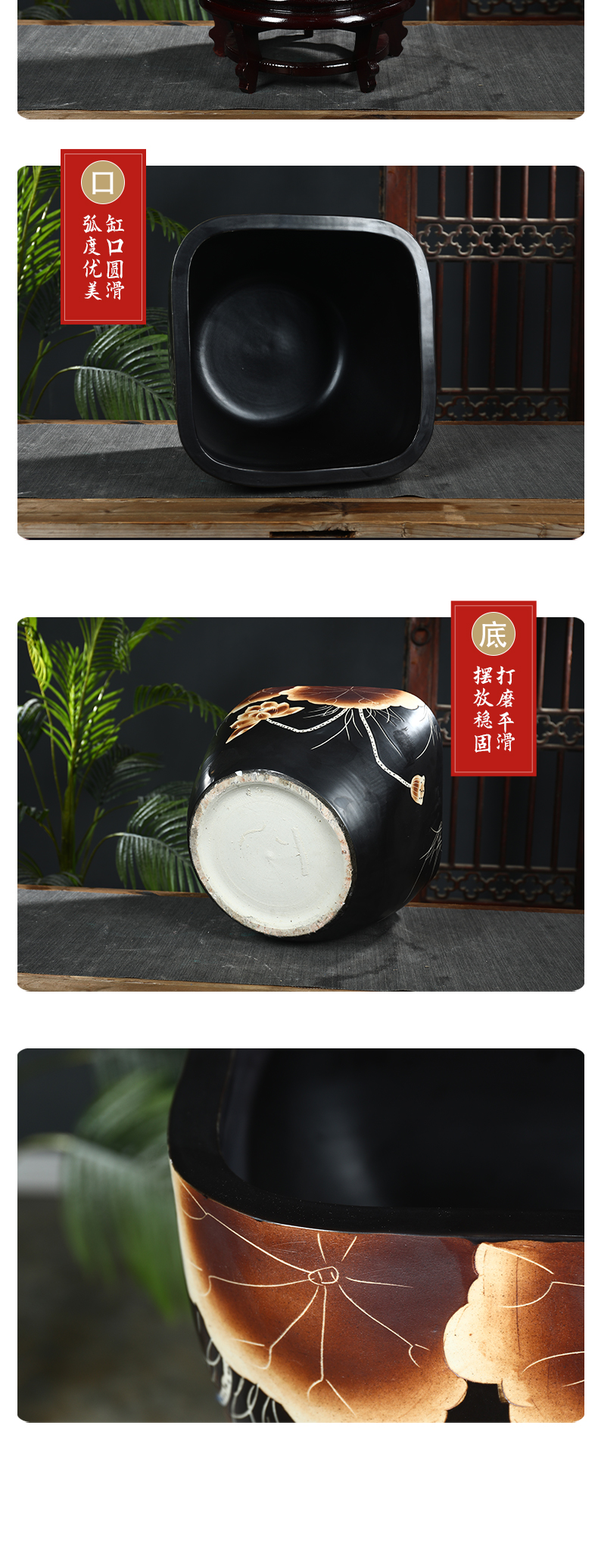 Jingdezhen ceramic aquarium retro courtyard square feng shui plutus goldfish bowl basin of water lily lotus large tortoise