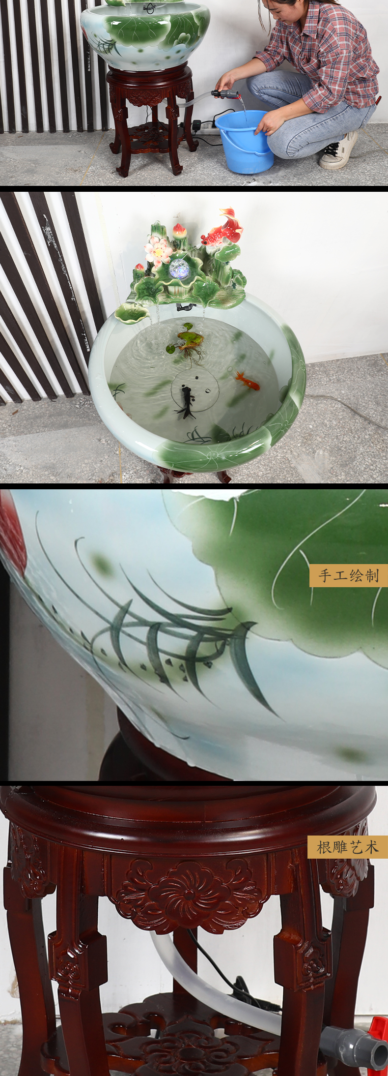 Jingdezhen ceramic aquarium water furnishing articles home sitting room with lamp fish bowl shui plutus filters the goldfish bowl