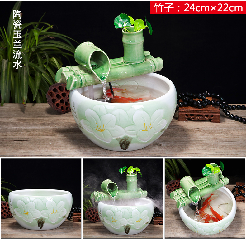 Jingdezhen ceramic fish small sitting room aquarium water fountain creative household humidifier water tank