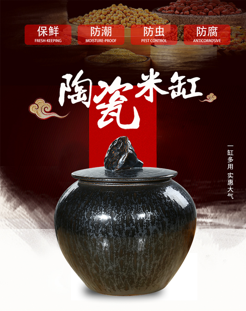 Jingdezhen ceramic barrel ricer box meter box 20 jins storage barrel with cover seal household moistureproof insect - resistant rice pot