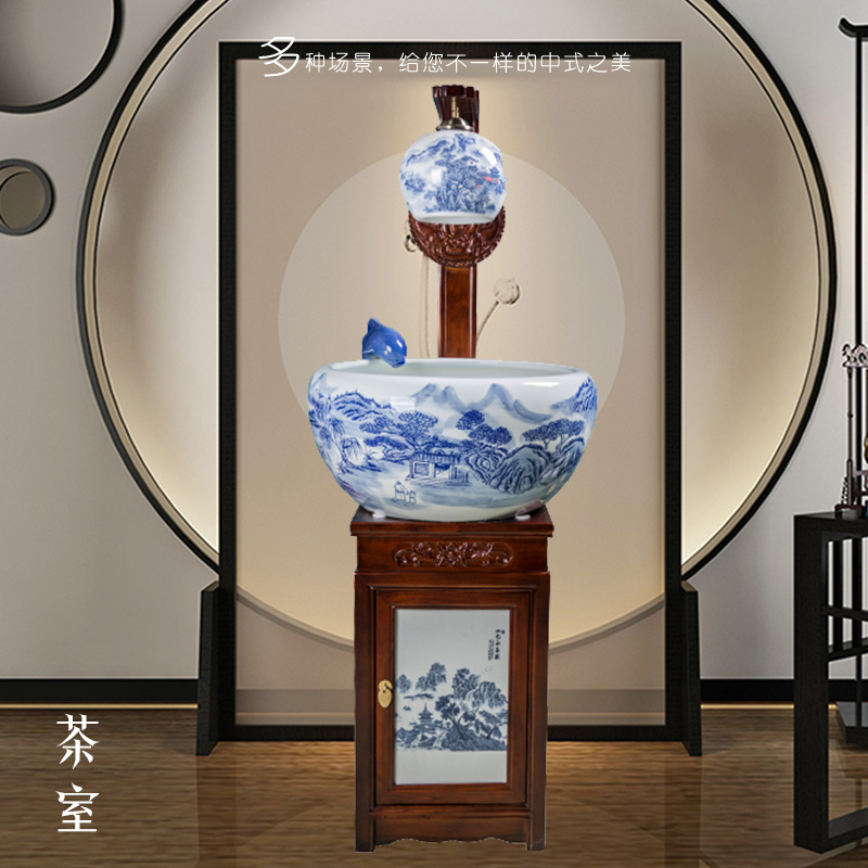 Blue and white contracted jingdezhen ceramic tank - oxygen circulation filter tank porcelain jar goldfish bowl sitting room adornment