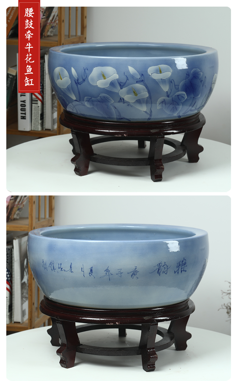 Jingdezhen ceramic aquarium a small goldfish bowl lotus lotus flower pot lotus cylinder cylinder tortoise desktop refers to basin