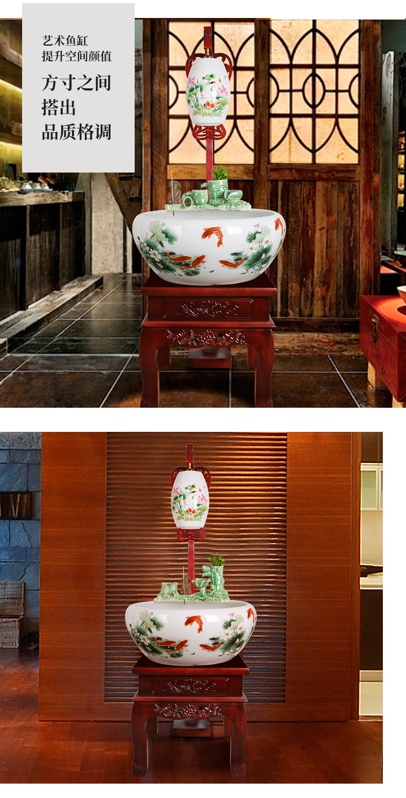 Jingdezhen ceramic home sitting room extra large turtle cylinder fish bowl filter furnishing articles circulating water to raise a goldfish bowl